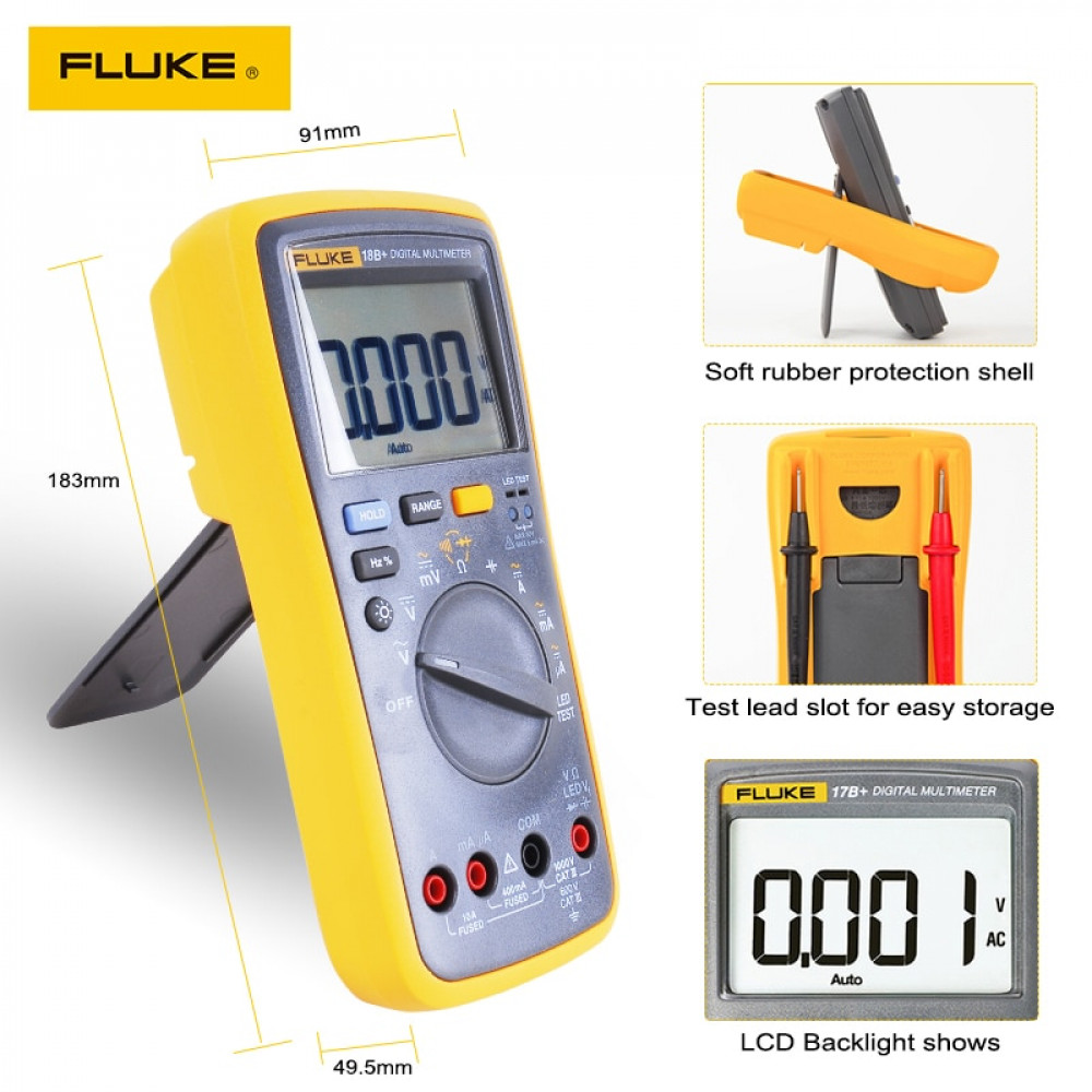 Fluke original 17B+  Auto Digital Range Multimeter DMM AC/DC/Diode/R/C Voltage Current Tester