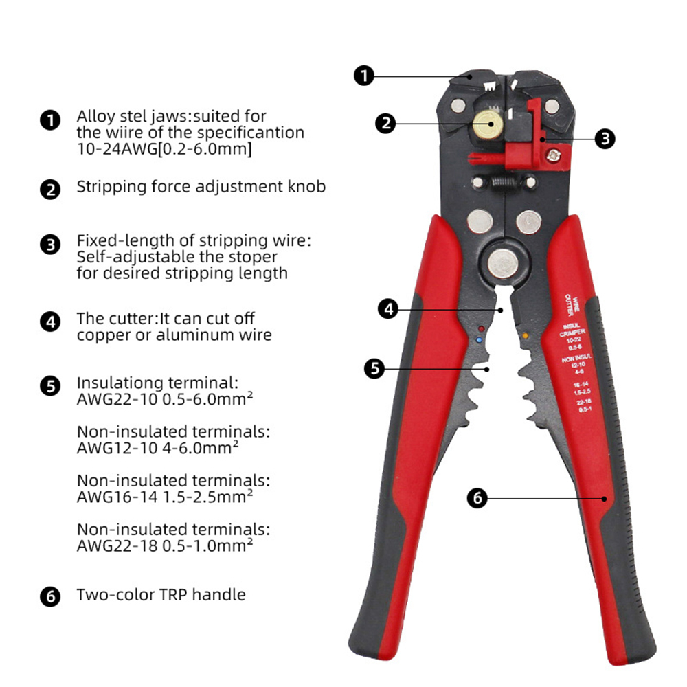 Multifunctional stripping pliers terminal 0.2-6.0mm PTHT006D