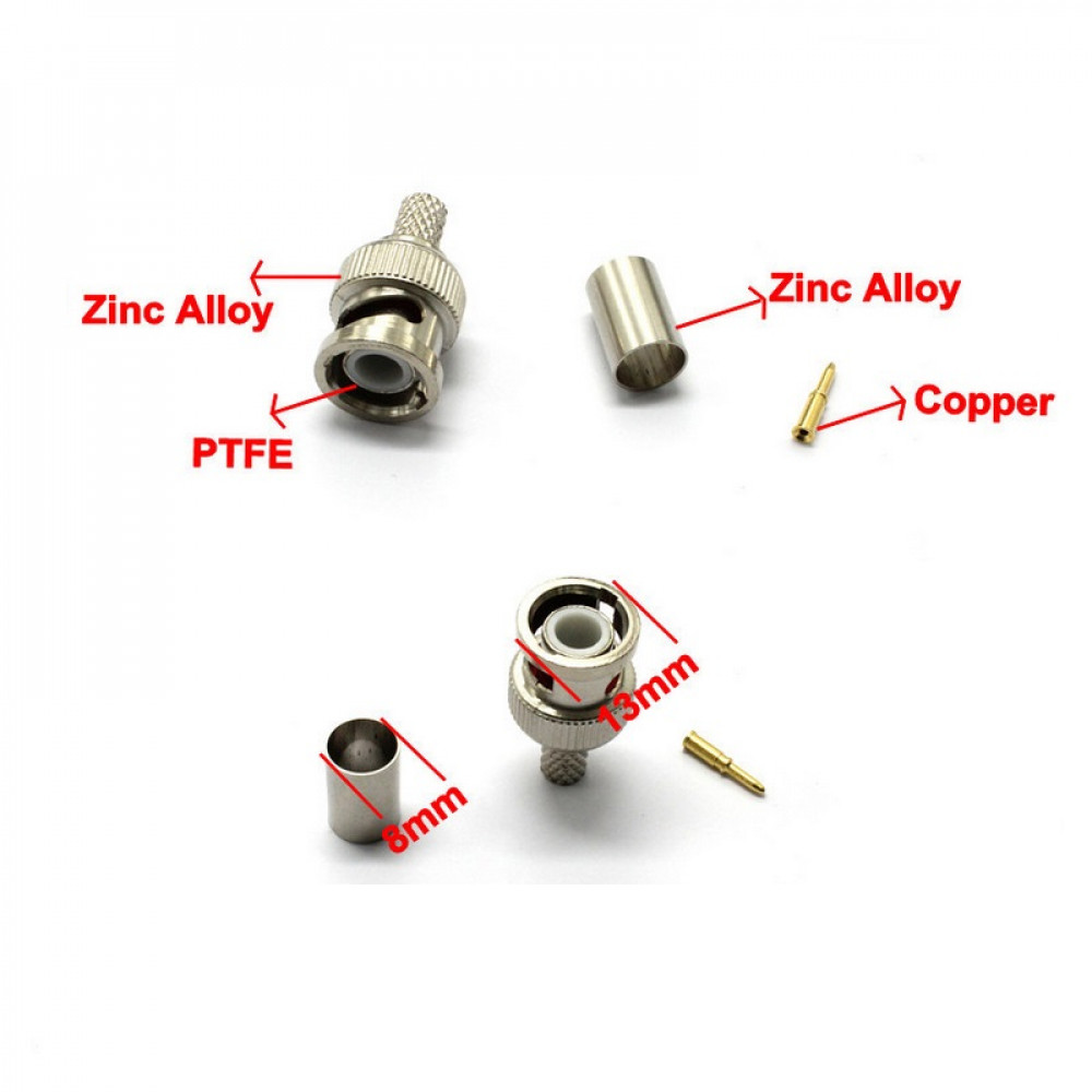 BNC compression male crimp connector for RG58 cable and coaxial cable