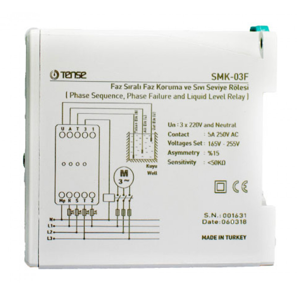 TENSE SMK-03F PHASE FAILURE WITH LIQUID LEVEL CONTROLER RELAY (3 phase)