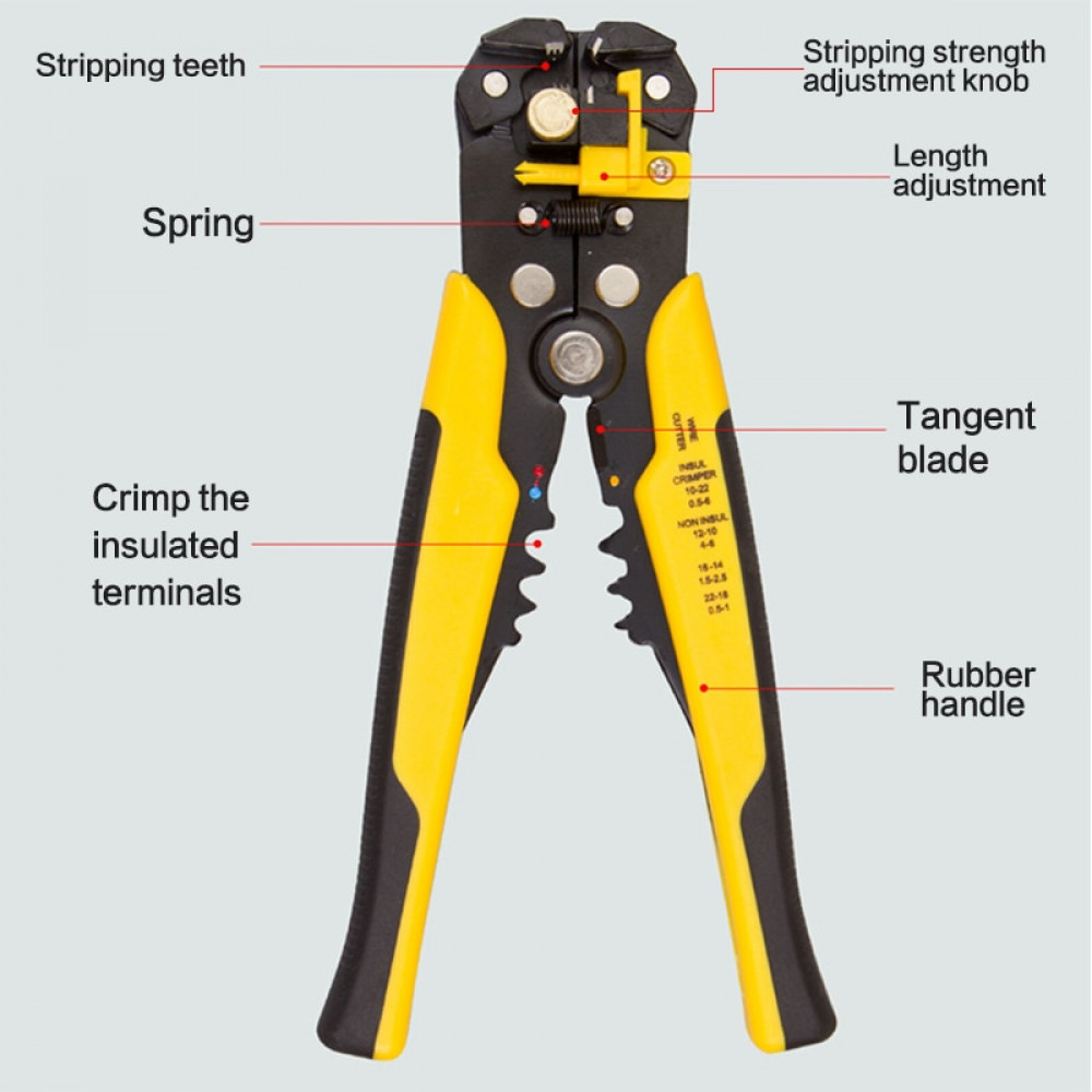 Pliers Wire Stripper Crimper Cable Cutter Automatic Multifunctional Terminal 8"