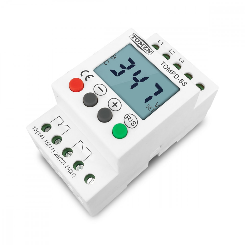 3 Phase Din rail adjustable Under Over Voltage Protector Voltage Monitoring Sequence Protection Relay Tomzn TOMPD-8S