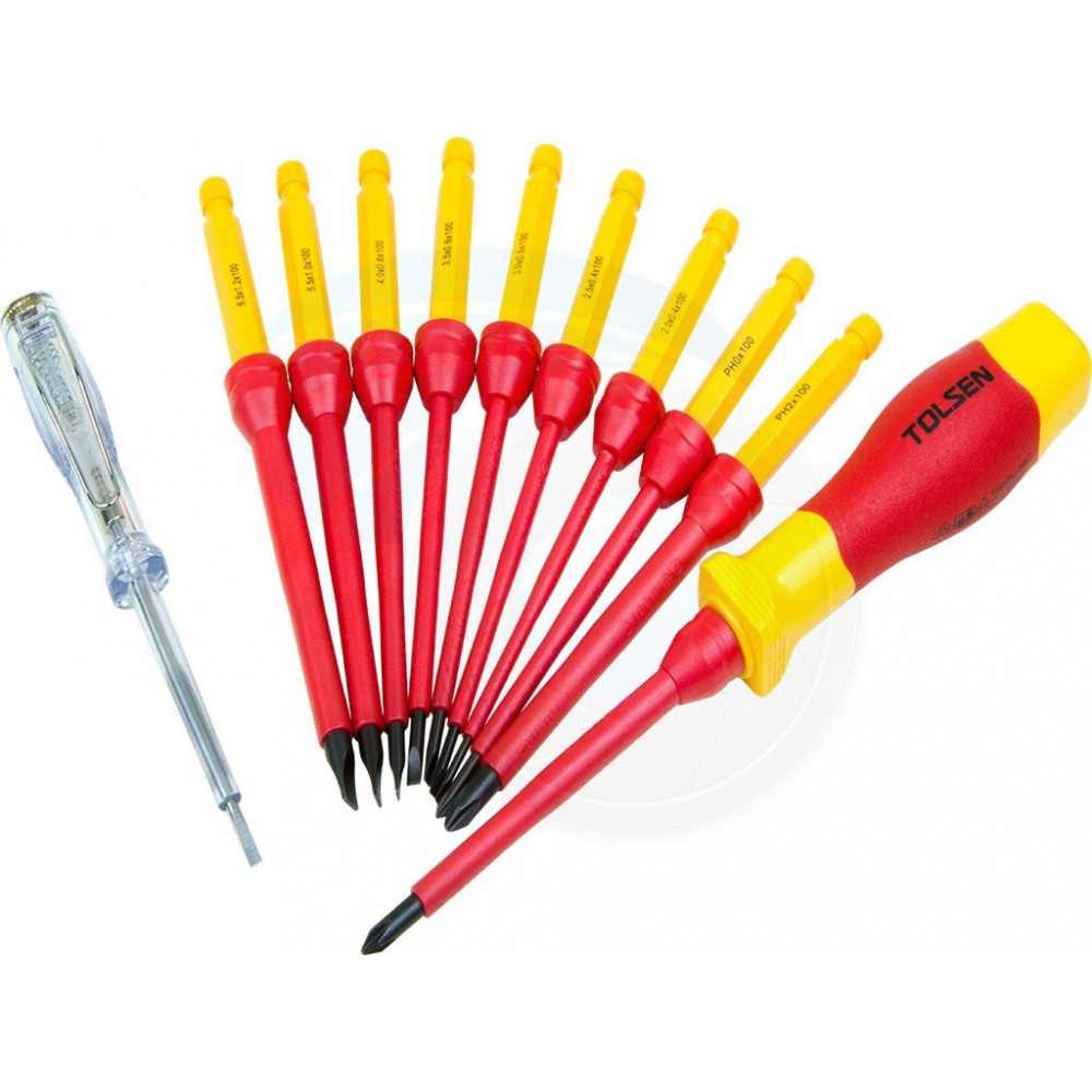 Tolsen V33212-12pcs Insulated Changeable Screwdriver Set - VDE 1000 Volts